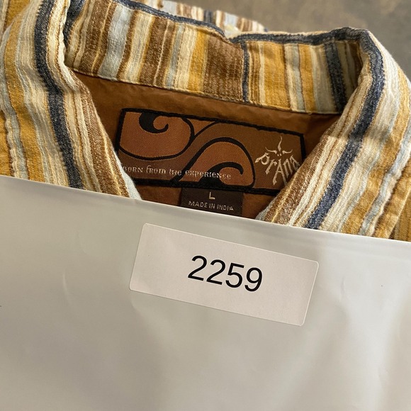 PrAna Shirt Mens Large Multicolor Stripe Short Sleeve Button Up Casual Woven - Picture 8 of 8